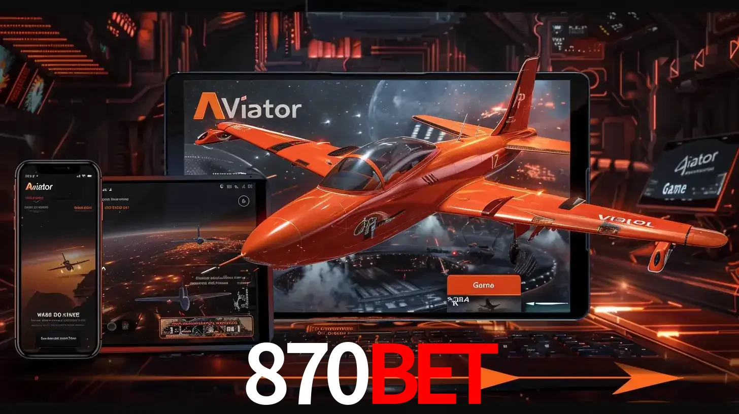 Apresentação tecnológica do jogo Aviator com um avião saindo da tela de um tablet, demonstrando a experiência imersiva em múltiplos dispositivos no 870bet.