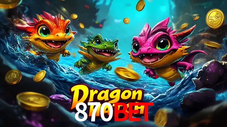 Arte promocional do jogo Dragon Hatch com três adoráveis dragões bebês nadando entre moedas de ouro, um dos slots mais divertidos para jogar no cassino 870bet.