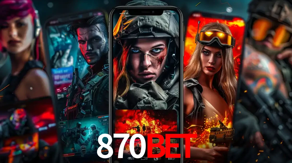 Montagem de telas de celular mostrando diversos personagens, masculinos e femininos, de um jogo de tiro, ilustrando a diversidade de equipes de e-sports para apostar no 870bet.