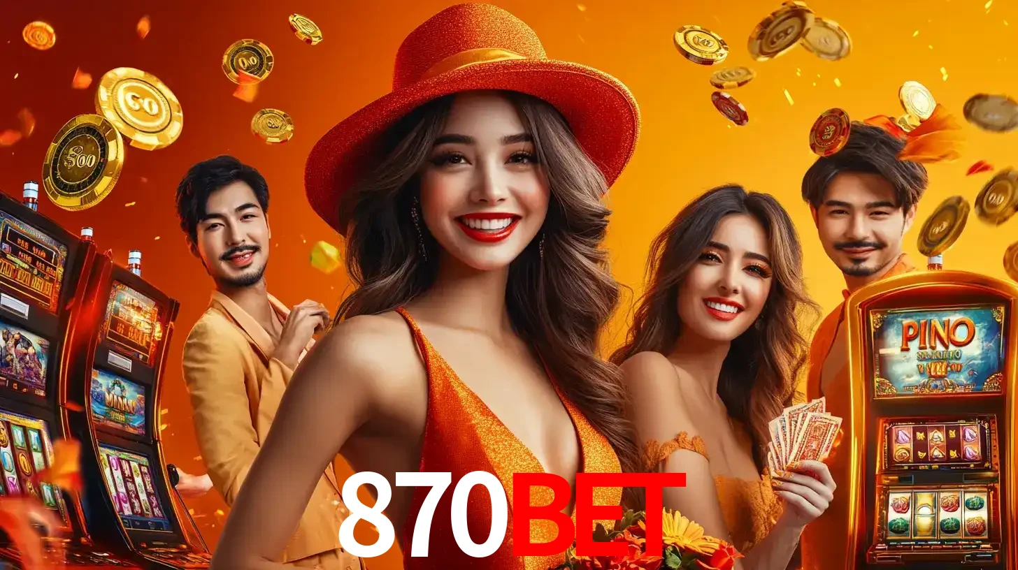Grupo de amigos asiáticos sorrindo e se divertindo com máquinas de caça-níqueis em um ambiente festivo, celebrando suas vitórias nos jogos de cassino do 870bet.